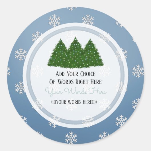 Autocollant Rond Classique Sapin de Noël et Flocon (Devant)