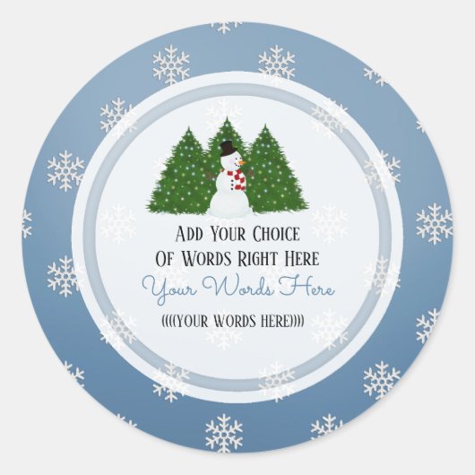 Autocollant Rond Classique Sapin de Noël et Flocon (Devant)