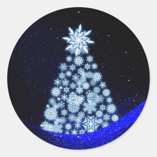 Autocollant Rond Classique Sapin de Noël Flocon de (Devant)