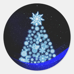 Autocollant Rond Classique Sapin de Noël Flocon de