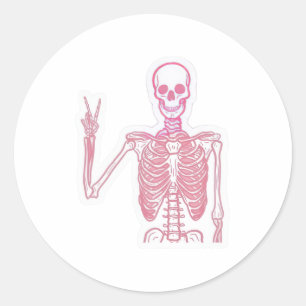 Autocollant rond classique Signe de paix squelette