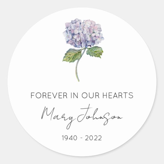 Autocollant rond classique Simple Hydrangea Memori (Devant)