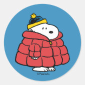 Autocollant Rond Classique Snoopy Hiver en Manteau (Devant)