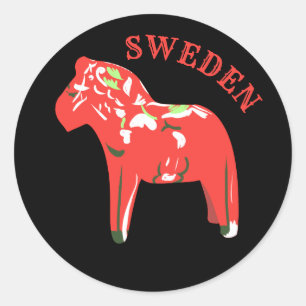 Autocollant rond classique suédois Dala Horse
