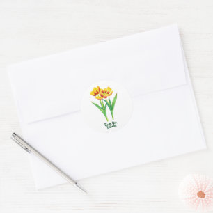 Autocollant rond classique Tulipes jaunes et rouge