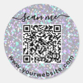 Autocollant rond code QR iridescent et texte perso (Devant)