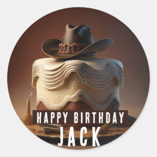 Autocollant rond Cowboy Anniversaire - Western Cak