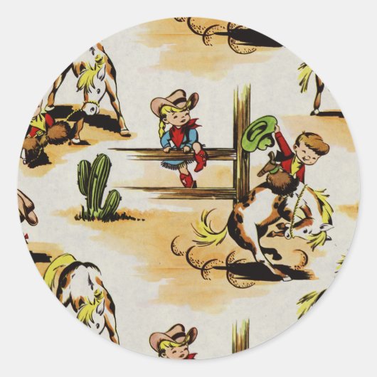 Autocollant rond Cowboy vintage (Devant)