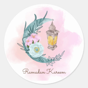 Autocollant rond Crescent d'aquarelle Ramadan Kare