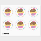 Autocollant rond Cupcake rose pour enfants (Feuille)