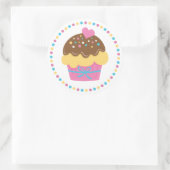 Autocollant rond Cupcake rose pour enfants (Sac)
