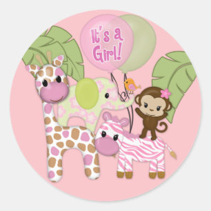 Autocollant rond de baby shower de safari de