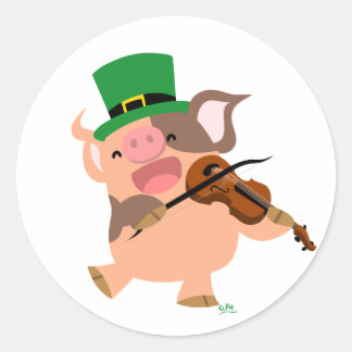 Autocollant rond de cochon violoniste de la Saint