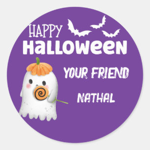 Autocollant rond de fête d'Halloween avec un fantô