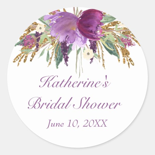 Autocollant rond de fleurs d'aquarelle violette et (Devant)