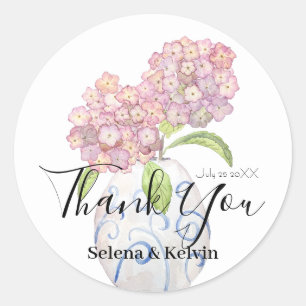 autocollant rond de fleurs d'hortensia rose