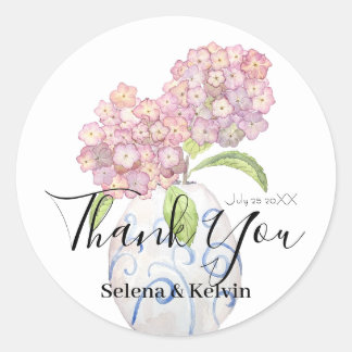 autocollant rond de fleurs d'hortensia rose