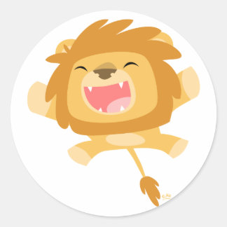 Autocollant rond de Lion rebondissant