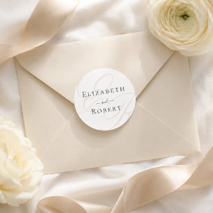 Autocollant Rond de Mariage à Monogramme Minimalis