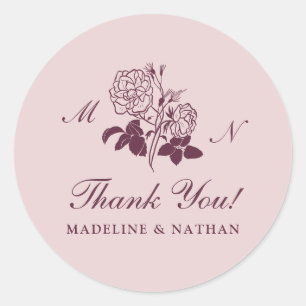 Autocollant rond de mariage au monogramme de vin d