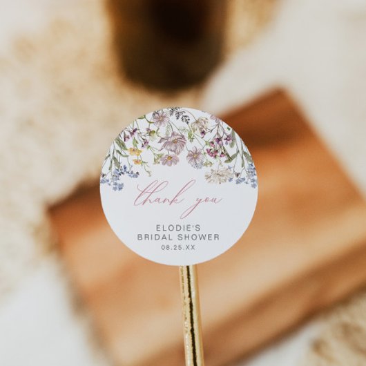 Autocollant rond de mariage champêtre floral rose