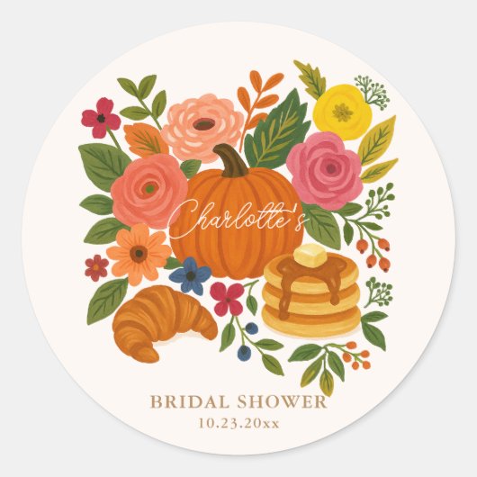 Autocollant Rond de Mariage Floral Citrouille (Devant)