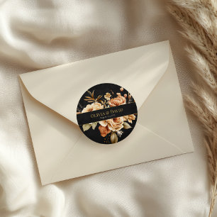 Autocollant rond de mariage floral noir de sorcièr