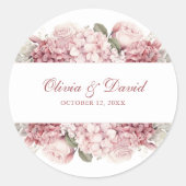 Autocollant Rond de Mariage Hydrangea Rose Poussié (Devant)