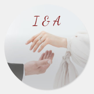 Autocollant Rond de Mariage Photo Élégant Blanc An
