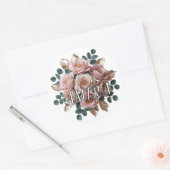 Autocollant Rond de Monogramme Floral Or Rose Pers (Enveloppe)