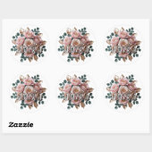 Autocollant Rond de Monogramme Floral Or Rose Pers (Feuille)