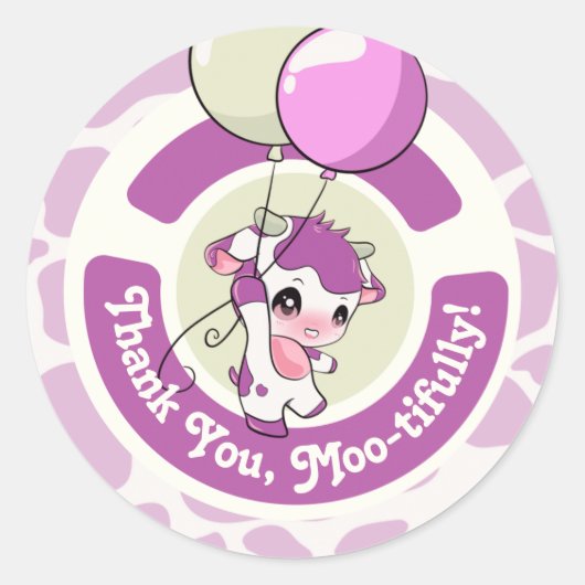 Autocollant rond de Motif de vache rose violet (Devant)
