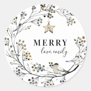 Autocollant rond de Noël de oiseau biologique