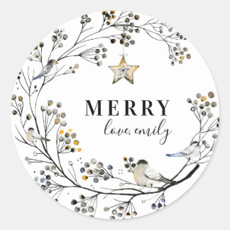 Autocollant rond de Noël de oiseau biologique