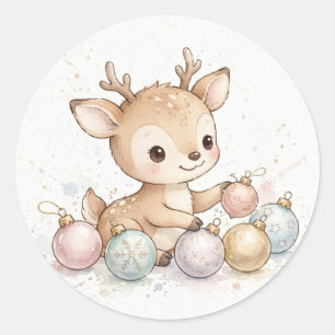 Autocollant rond de Noël Faon Jeux de rennes