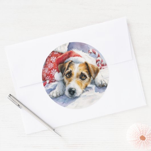Autocollant rond de Noël Jack Russell (Enveloppe)