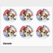 Autocollant rond de Noël Jack Russell (Feuille)