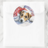 Autocollant rond de Noël Jack Russell (Sac)
