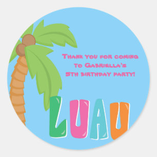 Autocollant rond de palmier coloré de Luau