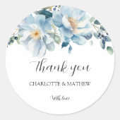 Autocollant rond de remerciement floral bleu pouss (Devant)
