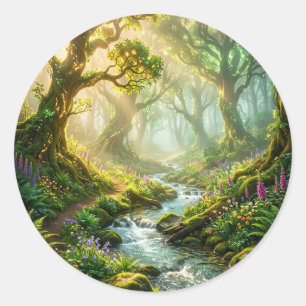 Autocollant Rond de Ruisseau de Forêt Magique