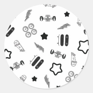 Autocollant rond de skateboard noir et blanc