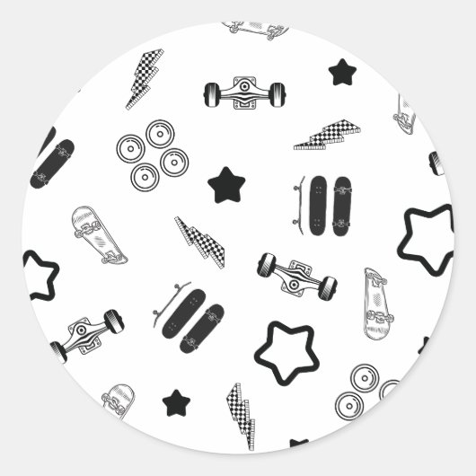 Autocollant rond de skateboard noir et blanc (Devant)