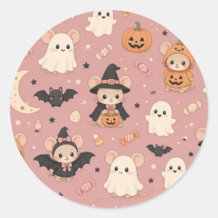 Autocollant rond de souris en costume d'Halloween 