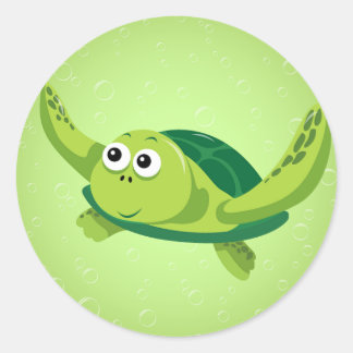 Autocollant rond de tortue verte