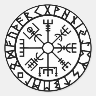 Autocollant rond de Vegvisir (boussole de Viking)