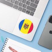 Autocollant Rond Drapeau de la Moldavie (Ordinateur portable avec iPhone)