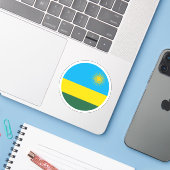 Autocollant Rond Drapeau du Rwanda (Ordinateur portable avec iPhone)