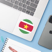 Autocollant Rond Drapeau du Suriname (Ordinateur portable avec iPhone)
