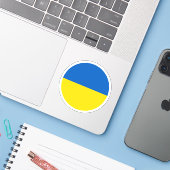 Autocollant rond drapeau ukrainien (Ordinateur portable avec iPhone)